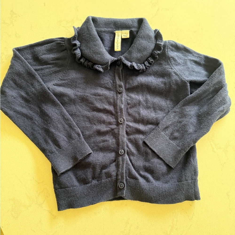 Janie and Jack Navy Blue Cardigan with Ruffled Collar